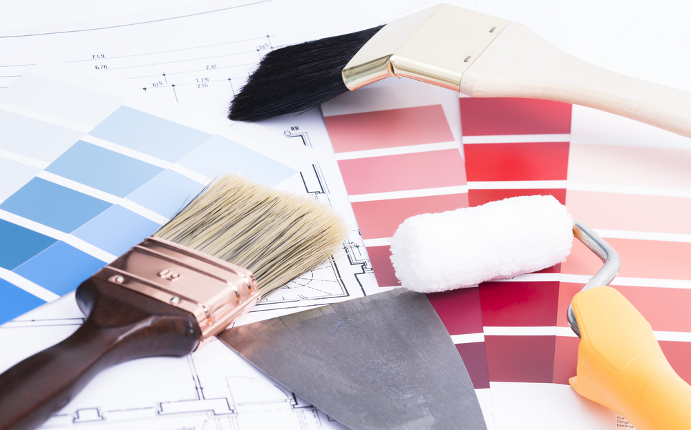 Image,Shows,Some,Brushes,A,Painter,Roller,And,Color,Palette